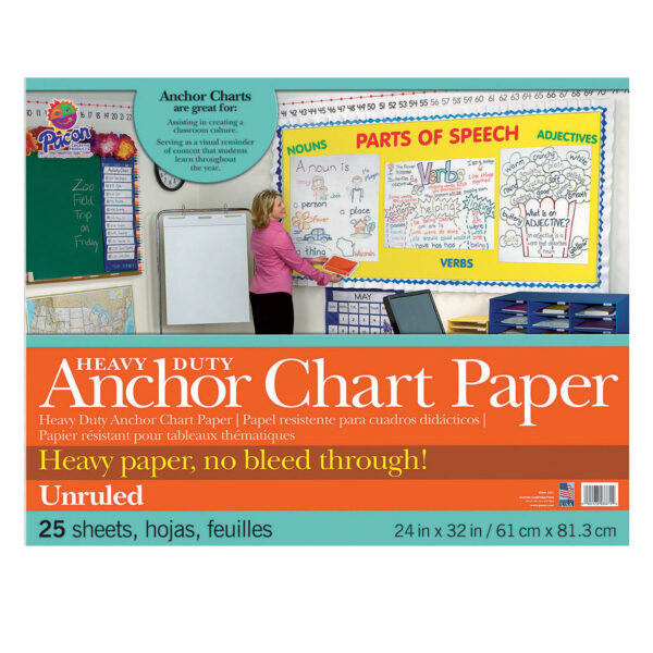 Heavy Duty Anchor Chart Paper, Non-Adhesive, White, Unruled 24" x 32", 25 Sheets