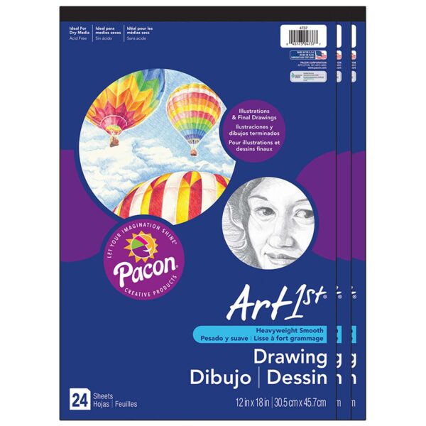 ERSPAC4737-3.jpg Drawing Paper Pad, Heavyweight, 12" x 18", 24 Sheets, Pack of 3