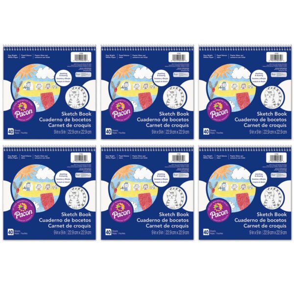 ERSPAC4750-6.jpg Sketch Book, White, 9" x 9", 40 Sheets, Pack of 6