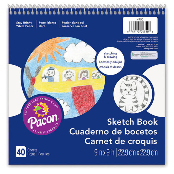 ERSPAC4750-6_2.jpg Sketch Book, White, 9" x 9", 40 Sheets, Pack of 6