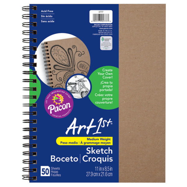 Create Your Own Cover Sketch Diary, Natural Chip Cover, 11" x 8-1-2", 50 Sheets, Pack of 3