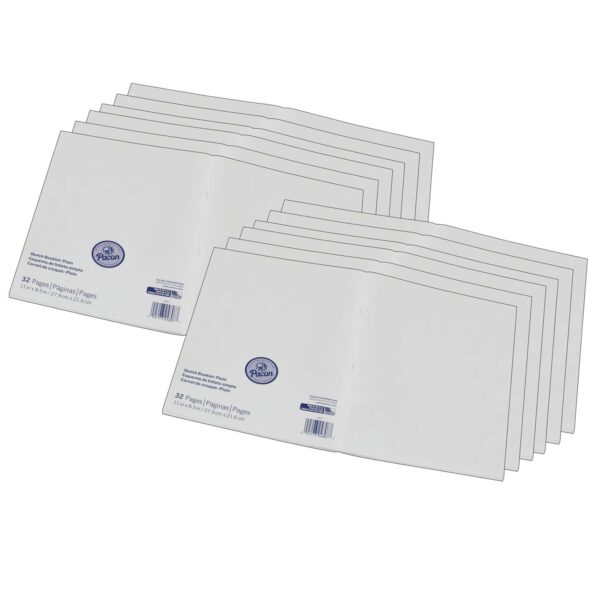 Beginner Sketch Booklet, Plain, 11" x 8-1-2", 16 Sheets - 32 Pages, Pack of 12