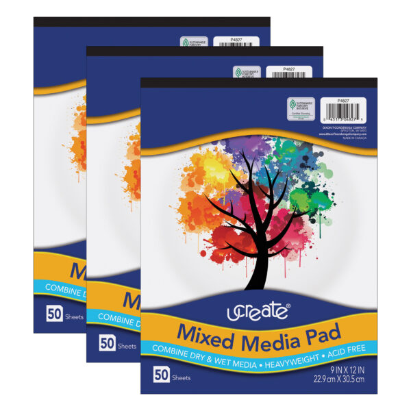 400129479 (P4827) UCreate® MixedMediaPad_9x12_50ct_COO-CANADA_( Mixed Media Pad, 9" x 12", 50 Sheets, Pack of 3