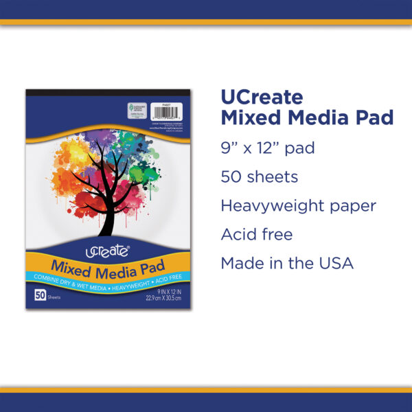 400129479 (P4827) UCreate® MixedMediaPad_9x12_50ct_COO-CANADA_( Mixed Media Pad, 9" x 12", 50 Sheets, Pack of 3