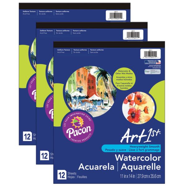 ERSPAC4911-3.jpg Watercolor Pad, 90 lb., 11" x 14", 12 Sheets, Pack of 3