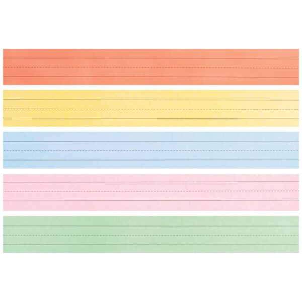 Sentence Strips, 5 Assorted Colors, 1-1-2" Ruled, 3" x 24", 100 Strips Per Pack, 3 Packs