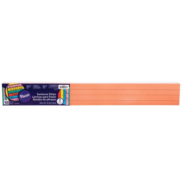 Sentence Strips, 5 Assorted Colors, 1-1-2" Ruled, 3" x 24", 100 Strips Per Pack, 3 Packs