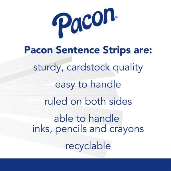 Sentence Strips, White, 1-1-2" Ruled, 3" x 24", 100 Strips Per Pack, 6 Packs