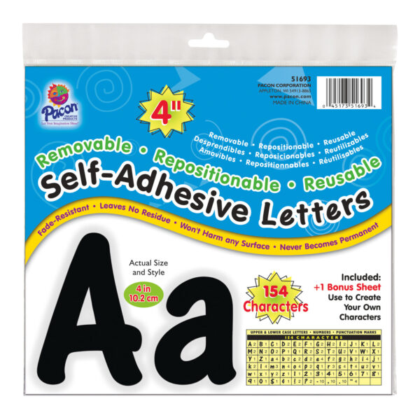 Self-Adhesive Letters, Black, Cheery Font, 4", 154 Per Pack, 2 Packs