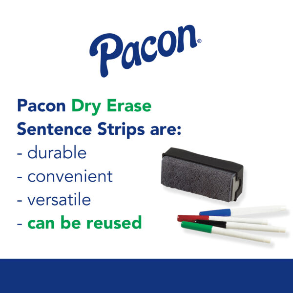 ERSPAC5186-3_1-1.jpg Dry Erase Sentence Strips, 3 Assorted Colors, 1-1-2" X 3-4" Ruled, 3" x 24", 30 Per Pack, 3 Packs