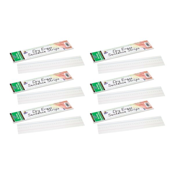 ERSPAC5187-6.jpg Dry Erase Sentence Strips, White, 1-1-2" X 3-4" Ruled, 3" x 12", 30 Per Pack, 6 Packs