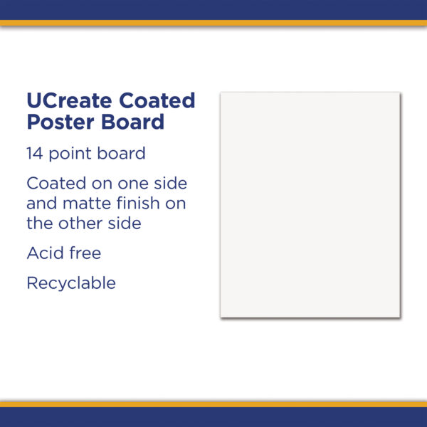 Coated Poster Board, White 14 pt., 22" x 28", 25 Sheets