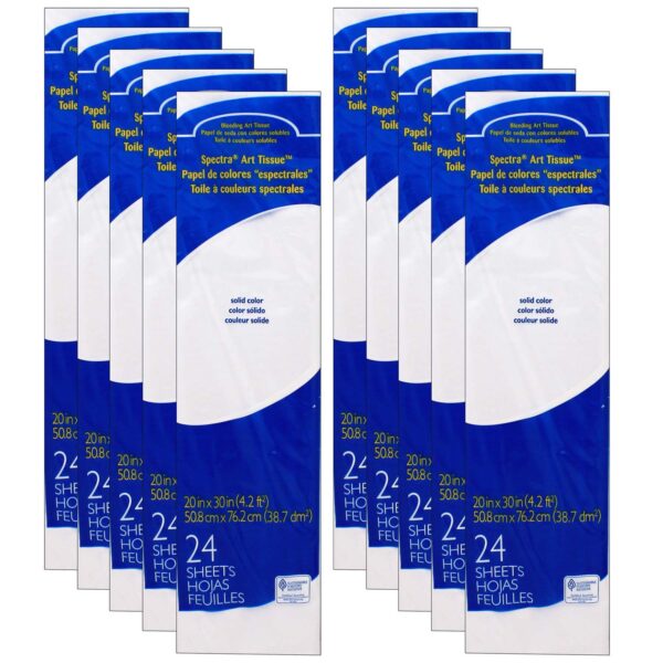 Deluxe Bleeding Art Tissue, White, 20" x 30", 24 Sheets Per Pack, 10 Packs