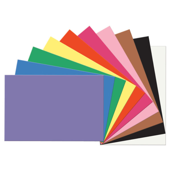 Construction Paper Assorted, 10 Assorted Colors, 12" x 18", 50 Sheets Per Pack, 5 Packs
