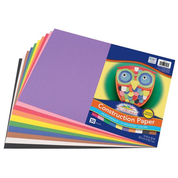 Construction Paper Assorted, 10 Assorted Colors, 12" x 18", 50 Sheets Per Pack, 5 Packs