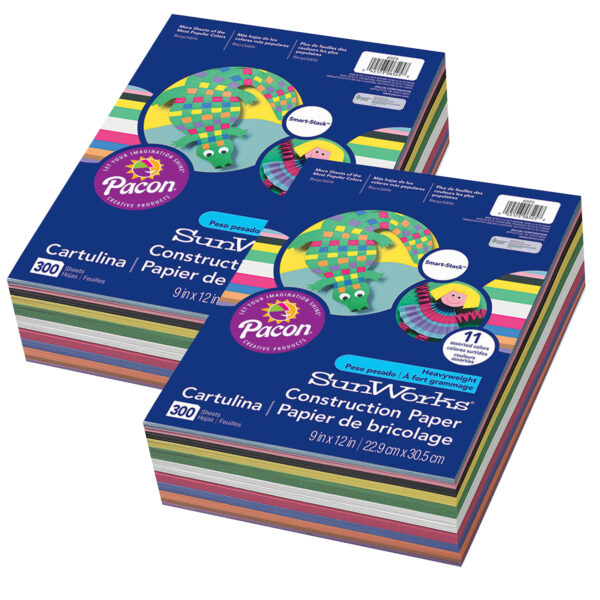 Construction Paper Smart Stack 11 Colors, 11 Assorted Colors, 9" x 12", 300 Sheets Per Pack, 2 Packs