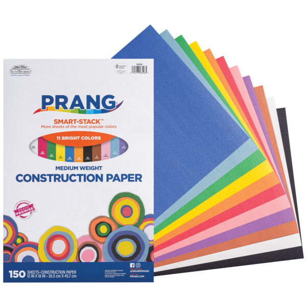 Smart Stack Construction Paper, Medium Weight, 11 Assorted Colors, 12" x 18", 150 Sheets Per Pack, 2 Packs