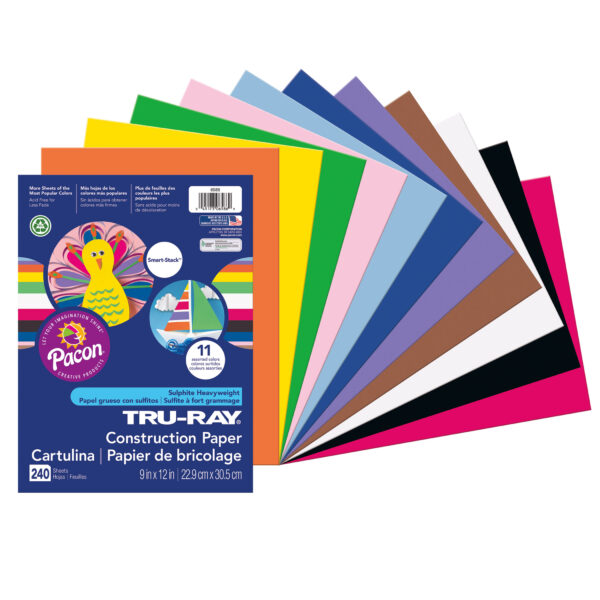 Construction Paper Smart-Stack, Heavyweight, 11 Classic Colors, 9" x 12", 240 Sheets