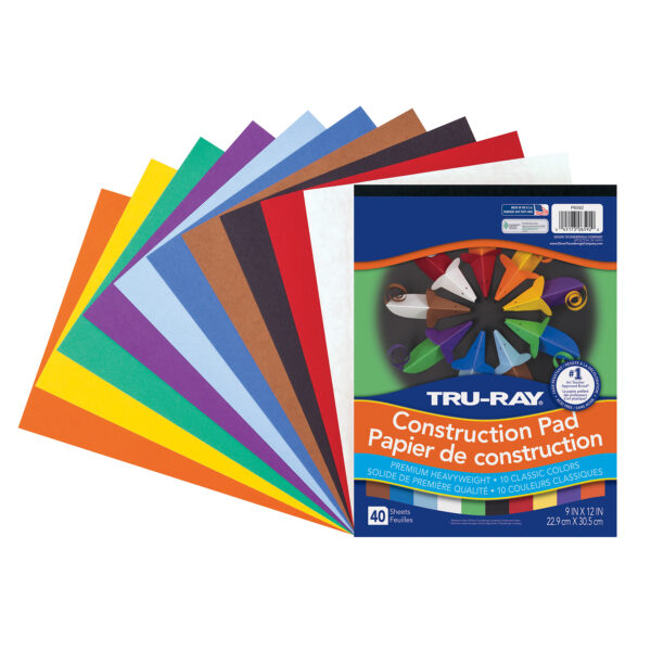 Construction Paper Pad, Heavyweight, 10 Classic Colors, 9" x 12", 40 Sheets, Pack of 6
