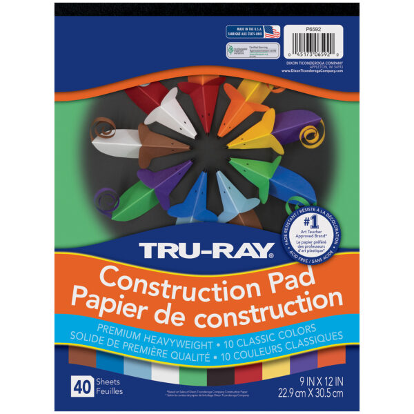 Construction Paper Pad, Heavyweight, 10 Classic Colors, 9" x 12", 40 Sheets, Pack of 6