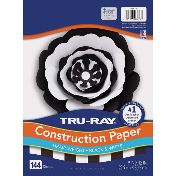 Premium Construction Paper, Heavyweight, Black & White, 9" x 12", 144 Sheets Per Pack, 5 Packs