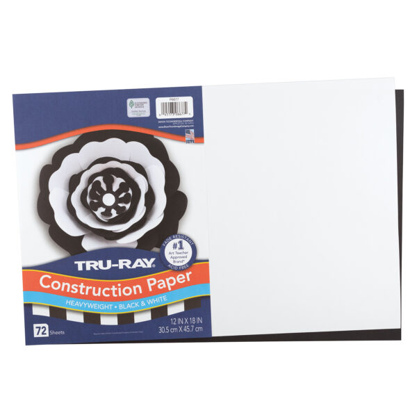 Premium Construction Paper, Heavyweight, Black & White, 12" x 18", 72 Sheets Per Pack, 3 Packs