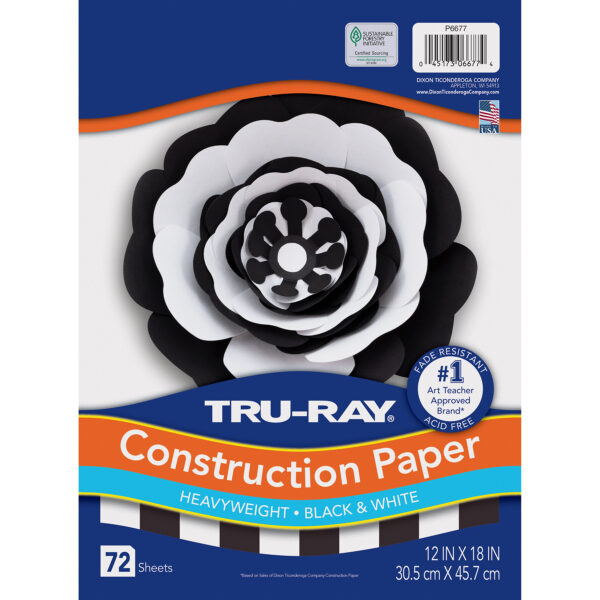 Premium Construction Paper, Heavyweight, Black & White, 12" x 18", 72 Sheets Per Pack, 5 Packs