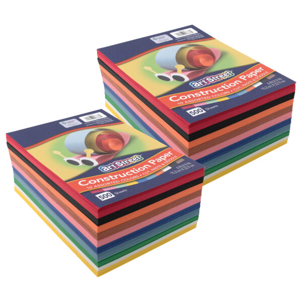 Construction Paper, Standard Weight, 10 Assorted Colors, 6" x 9", 500 Sheets Per Pack, 2 Packs
