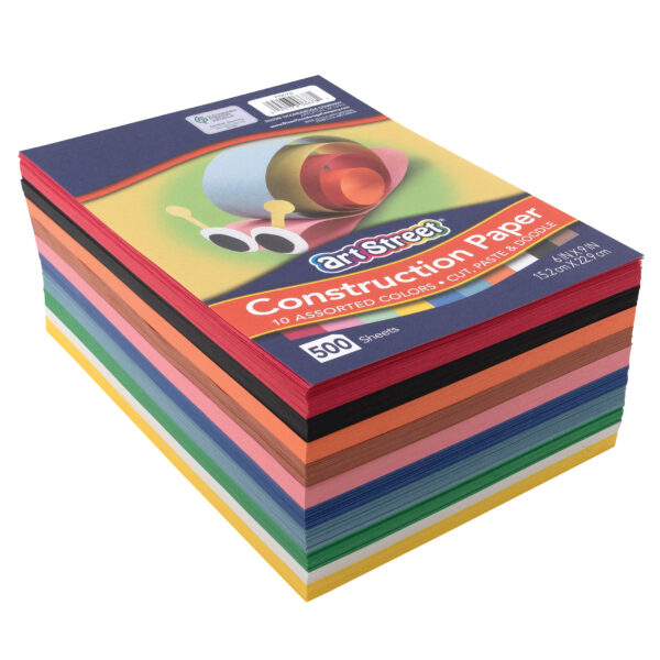 Construction Paper, Standard Weight, 10 Assorted Colors, 6" x 9", 500 Sheets Per Pack, 2 Packs