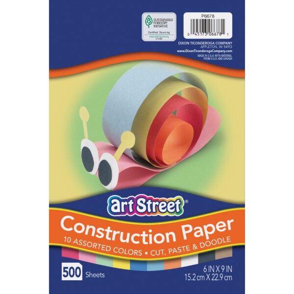 Construction Paper, Standard Weight, 10 Assorted Colors, 6" x 9", 500 Sheets Per Pack, 2 Packs