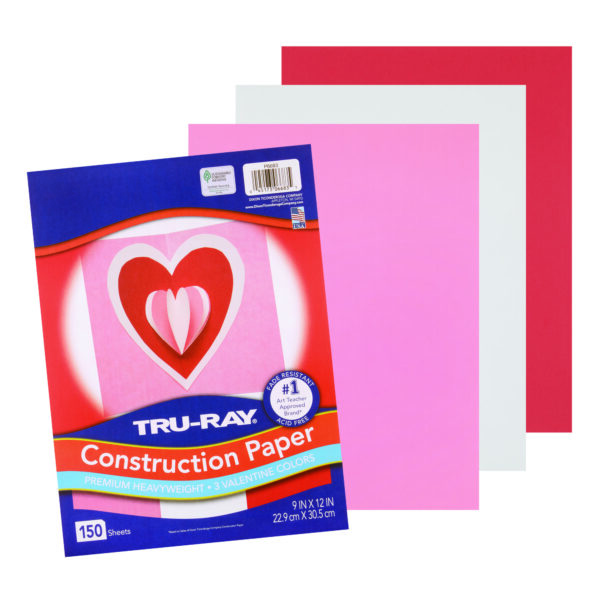 Construction Paper, Heavyweight, Valentine Assortment, 9" x 12", 150 Sheets Per Pack, 3 Packs
