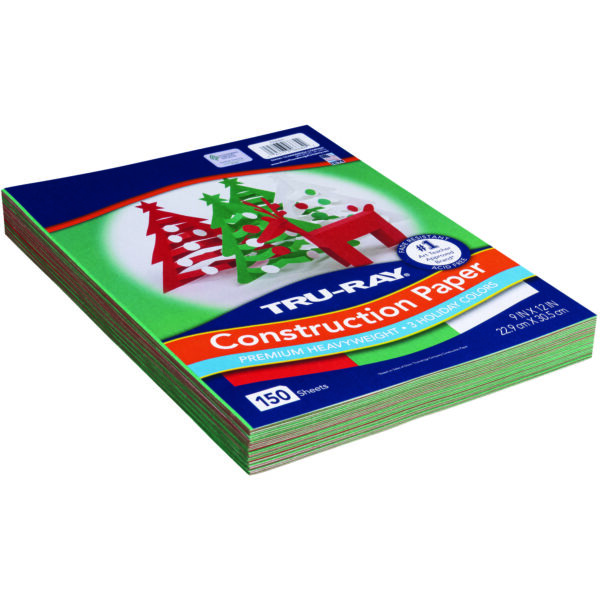 Construction Paper, Heavyweight, Holiday Assortment, 9" x 12", 150 Sheets Per Pack, 3 Packs