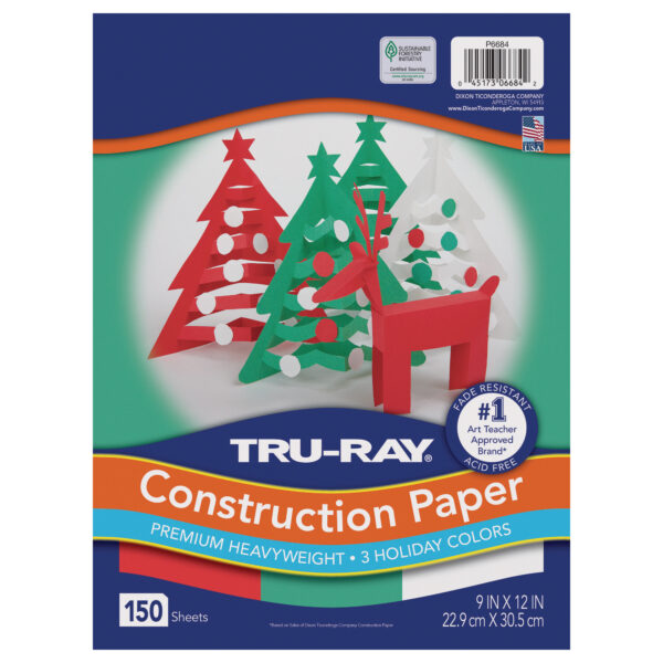 Construction Paper, Heavyweight, Holiday Assortment, 9" x 12", 150 Sheets Per Pack, 3 Packs