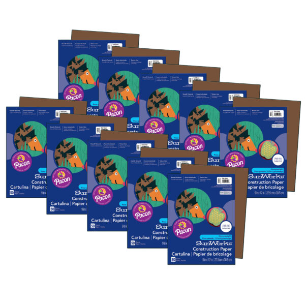 Construction Paper, Medium Weight, Dark Brown, 9" x 12", 50 Sheets Per Pack, 10 Packs