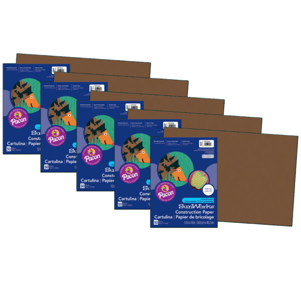 Construction Paper, Medium Weight, Dark Brown, 12" x 18", 50 Sheets Per Pack, 5 Packs