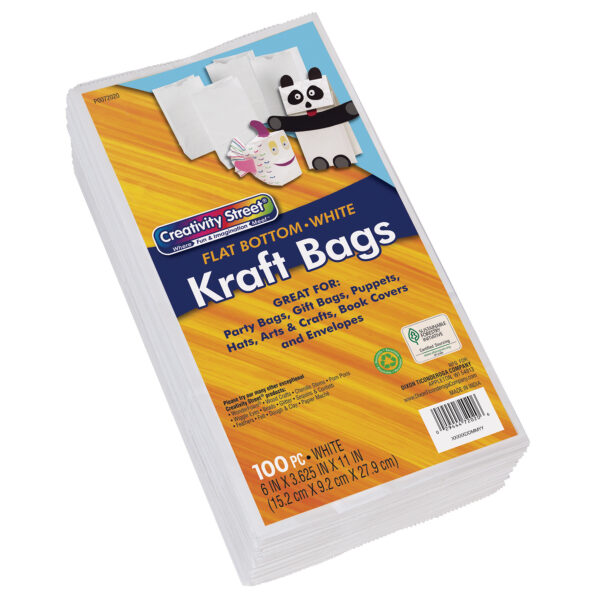 Kraft Bag, White, 6" x 3-5-8" x 11", 100 Bags Per Pack, 2 Packs