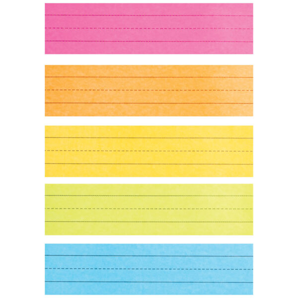 Mini Sentence Strips, 5 Assorted Colors, 1-1-2" x 3-4" Ruled, 3" x 12", 100 Per Pack, 3 Packs