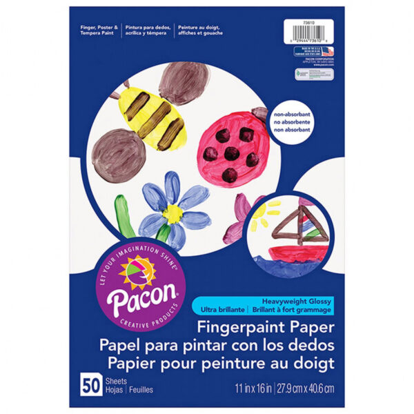 ERSPAC73610-6_1.jpg Fingerpaint Paper, White, 11" x 16", 50 Sheets Per Pack, 6 Packs