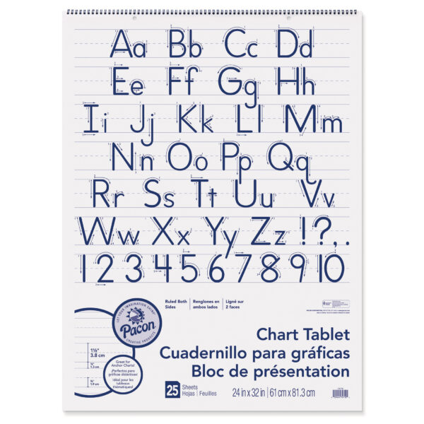 Chart Tablet, Manuscript Cover, 1-1-2" Ruled, 24" x 32", 25 Sheets, Pack of 2