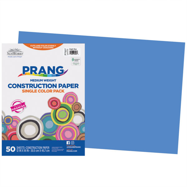 Construction Paper, Medium Weight, Bright Blue, 12" x 18", 50 Sheets Per Pack, 5 Packs