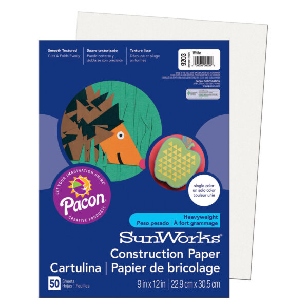 Construction Paper, Medium Weight, White, 9" x 12", 50 Sheets Per Pack, 10 Packs