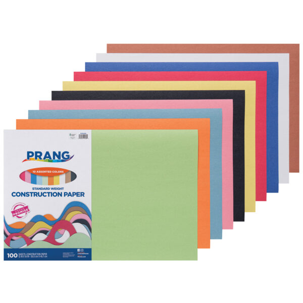 Construction Paper, Standard Weight, 10 Assorted Colors, 12" x 18", 100 Sheets Per Pack, 3 Packs