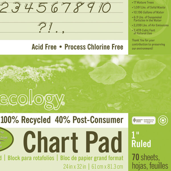 Recycled Chart Pad, Cursive Cover, 1" Ruled, 24" x 32", 70 Sheets