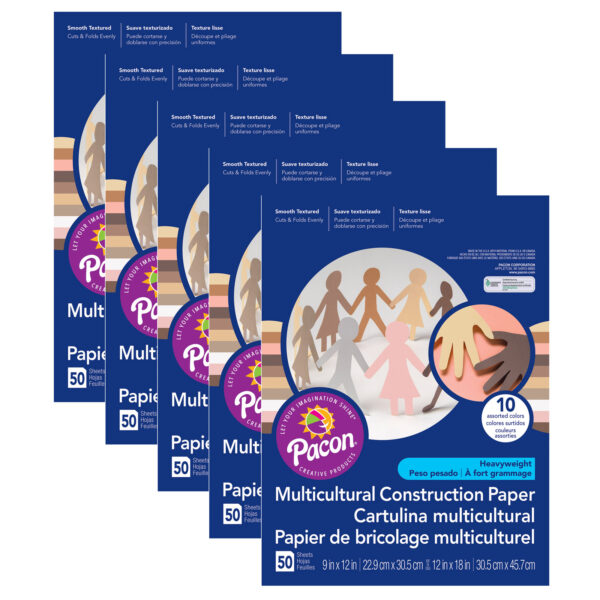 Shades of Me Construction Paper, Medium Weight, 5 Assorted Skin Tone Colors, 12" x 18", 50 Sheets Per Pack, 5 Packs