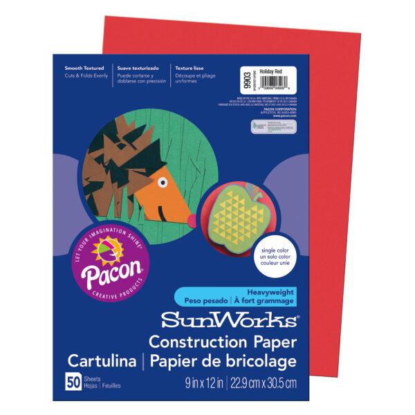 Construction Paper, Medium Weight, Holiday Red, 9" x 12", 50 Sheets Per Pack, 10 Packs