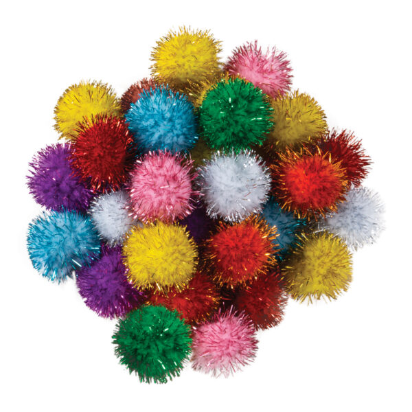 Glitter Pom Pons, Assorted Colors, 33 mm, 40 Pieces