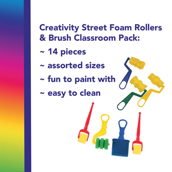 Foam Rollers & Brush Classroom Pack, Assorted Colors & Sizes, 14 Pieces