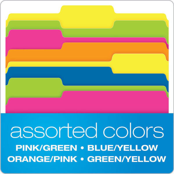 Twisted Glow File Folders, Letter Size, Assorted Colors, 1-3 Cut, 12 Per Pack, 2 Packs