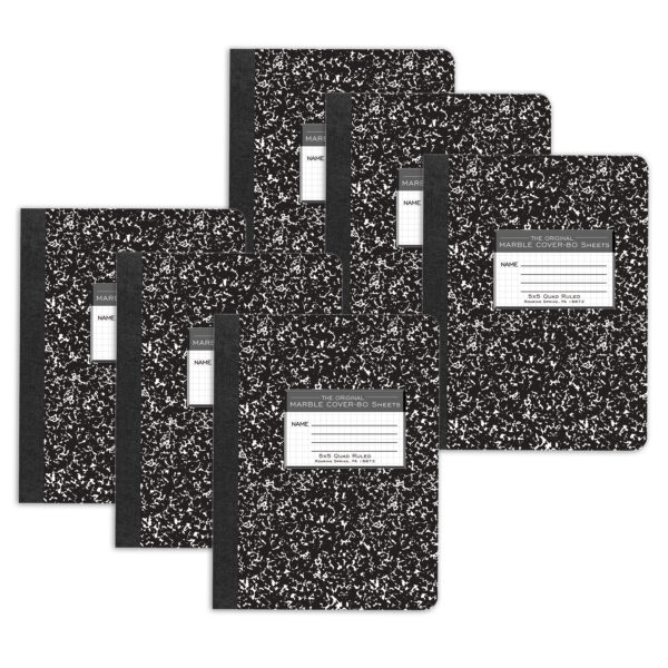 ERSROA77227-6.jpg Composition Book, 5x5 Graph, 80 Sheets, 9.75" x 7.5", Black Marble, Pack of 6