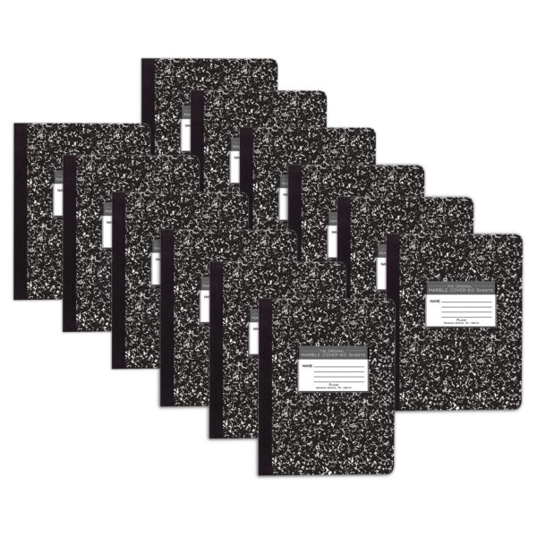 ERSROA77260-12.jpg Composition Book, Unruled, 50 Sheets, 9.75" x 7.5" , Black Marble, Pack of 12